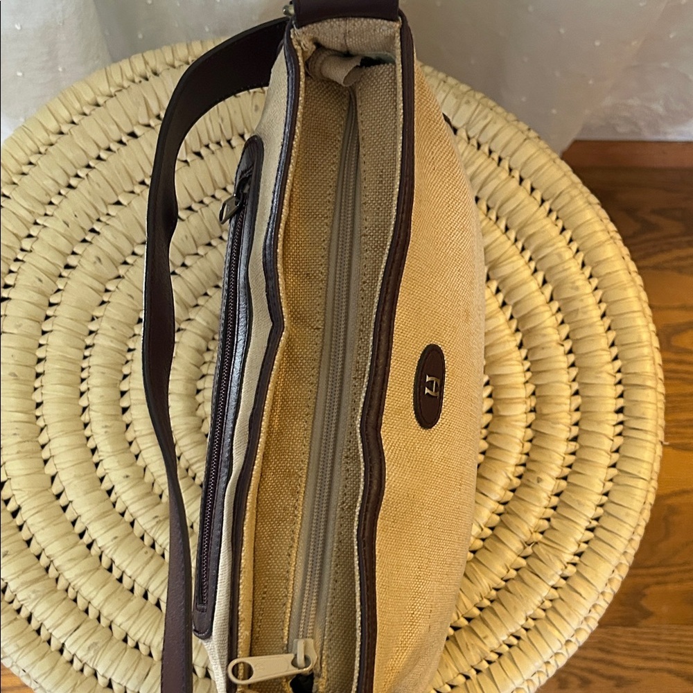 Heritage Etienne Aigner Bag Tan Canvas with Burgundy Leather Trim - Picture 13 of 14
